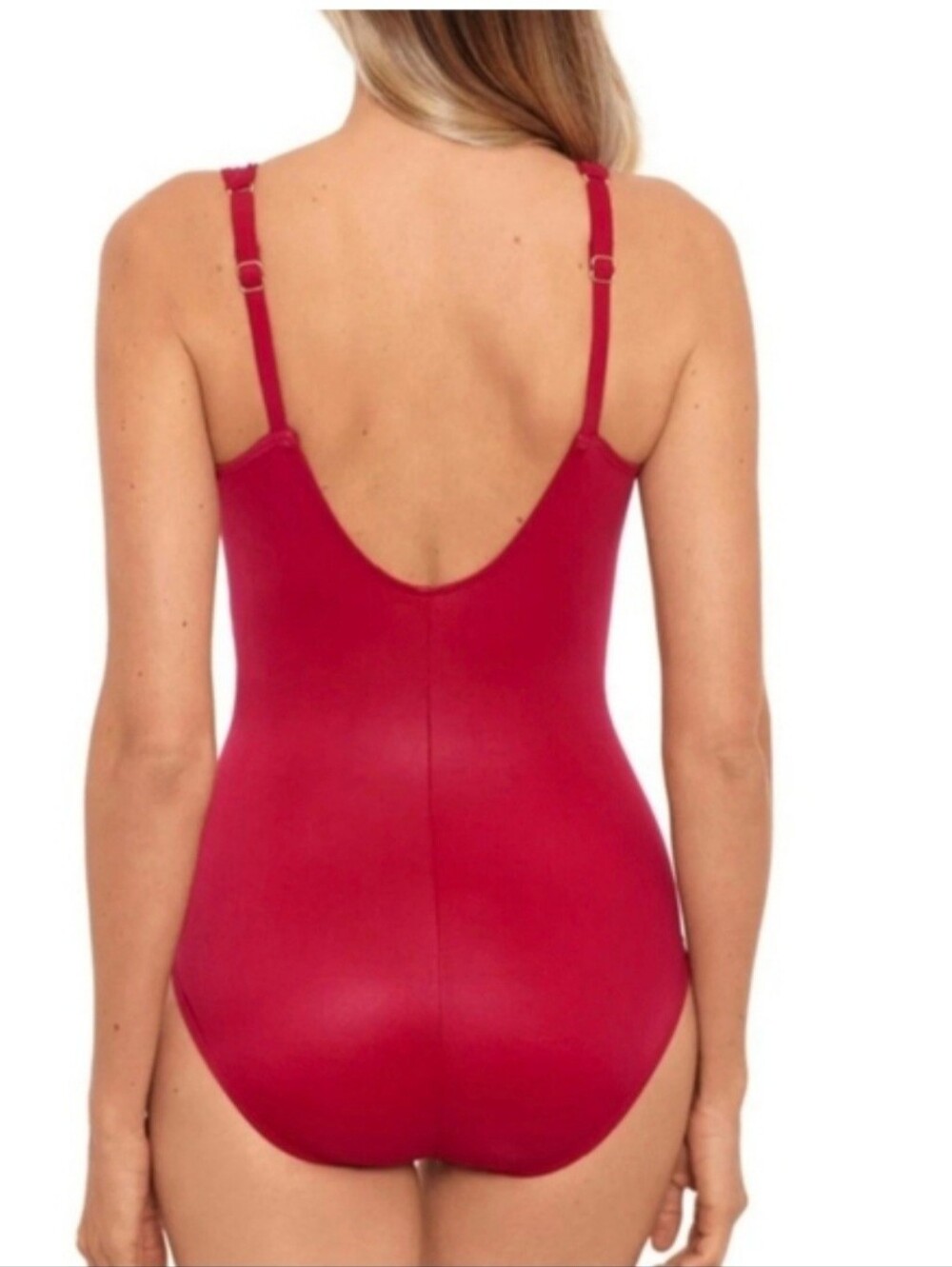 Miradonna Miraclesuit NEW Red Ruched Sz 18 Faux Wrap 1PC Tummy Control Swimsuit - Picture 12 of 15